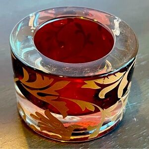 5 Luxe Moroccan Red and gold Glass Votive Holder with 22 K Gold Moorish Floral